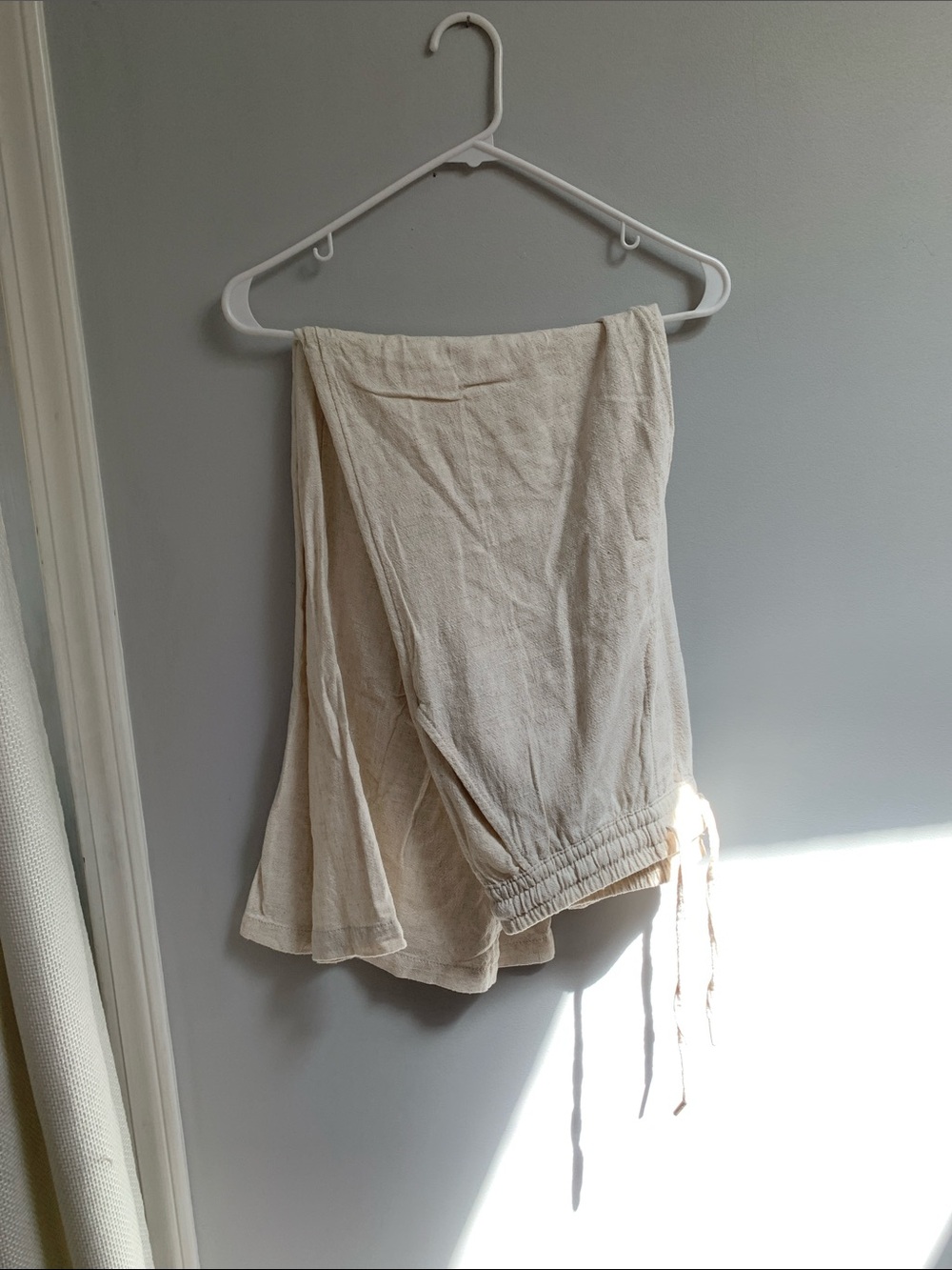 Simon Chang Wide-Leg Linen Blend Pants in Cream
